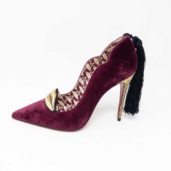 Christian Louboutin Shoes - Christian Louboutin Hot Kiss T’s Burgundy Velvet Stiletto Heels Size 38 EU